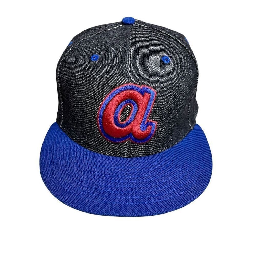 New Era 59FIFTY Atlanta Braves Fitted Hat Size 8 MLB Black Denim